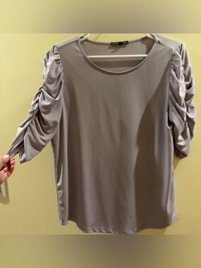 Adrianna Papell Dusty Mauve Ruched-Sleeve Long Sleeve Top